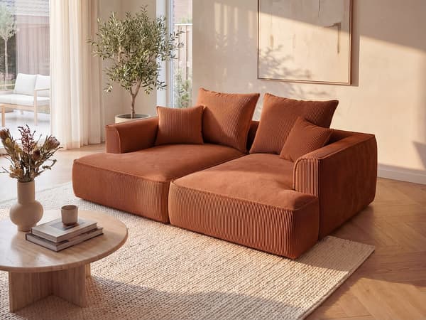 Vente-unique - 3-sitssoffa terrakotta manchester med djup sittplats PINETA