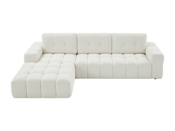 Vente-unique - Vänstervändvänd soffa i vitt bouclé-tyg SOPELANA