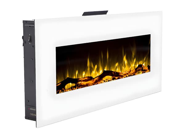 Vente-unique - Elektrisk väggmonterad eldstad LALITA - L110 x P14 x H49 cm - Vit