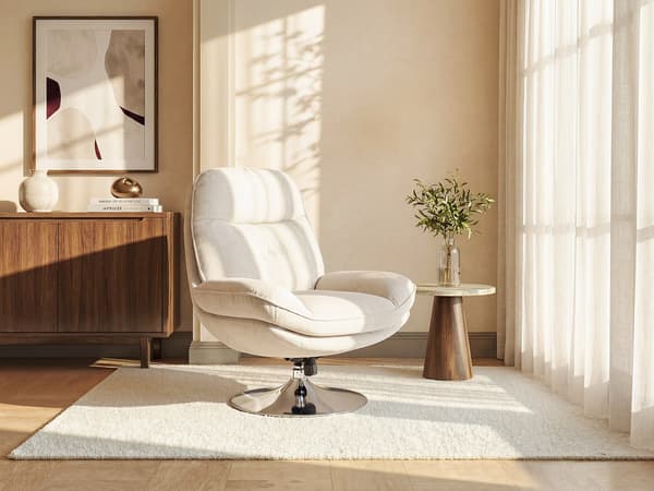 Vente-unique - ILMACA snurrfåtölj i beige texturerat tyg