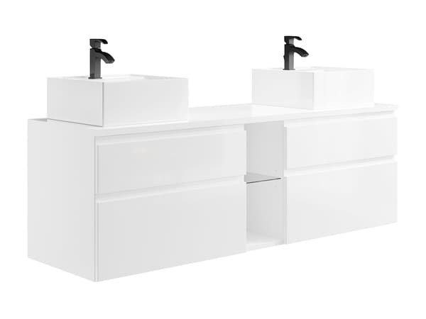 Vente-unique - Väggmonterad dubbelkommod med handfat vit 150 cm MAGDALENA II