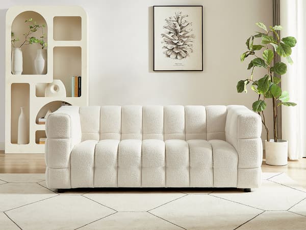 Vente-unique - 2-sitssoffa i elfenbensvit bouclé-tyg LERICI