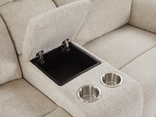 Vente-unique - KELUNO 2-sits elektrisk vilsoffa med sidobord i beige melerat tyg