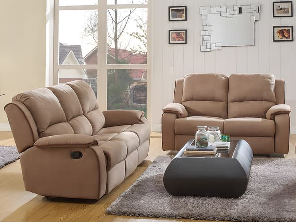Vente-unique - 3-sits och 2-sits reclinersoffa taupe mikrofiber HERNANI