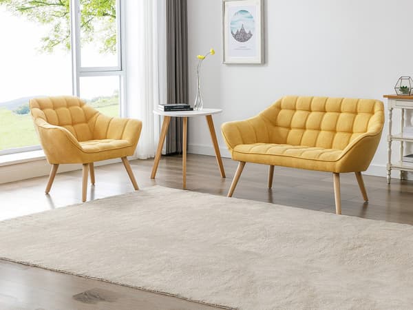 Vente-unique - CASERTA 2-sits soffa och fåtölj i senapsgult tyg