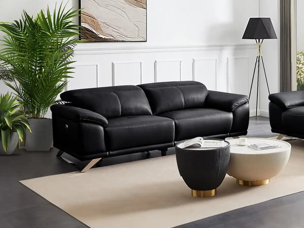 Vente-unique - 3-sits elektrisk reclinersoffa svart läder AZIDEE II