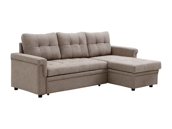 Vente-unique - Bäddsoffa med hörnvariant i beige tyg DERAMOP