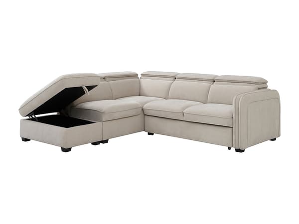 Vente-unique - Vänstervändvänd bäddsoffa med puff i beige tyg BALOTIA