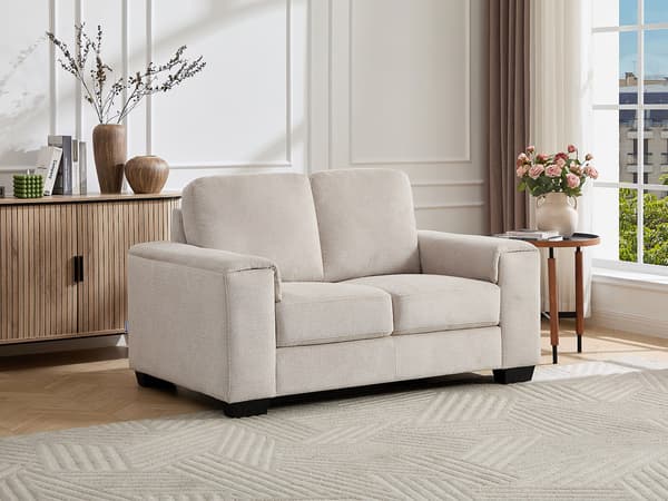 Vente-unique - 2-sits soffa i beige strukturerat tyg EMBAPO