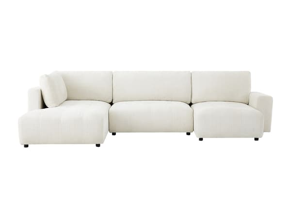 Vente-unique - Stor beige högervänd panoramasoffa i chenilletyg CELARO