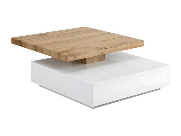 Vente-unique - Vridbart soffbord med låda i vit MDF och natur KYRIA