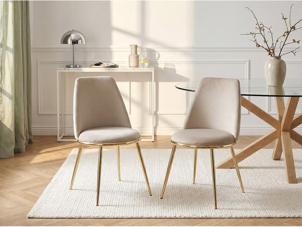 Vente-unique - Set med 2 stolar i sammet och förgylld metall - Beige - NEBINA