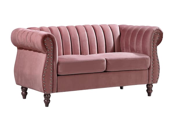 Vente-unique - 2-sits chesterfieldsoffa i sammet TRUMBO - Gammalrosa