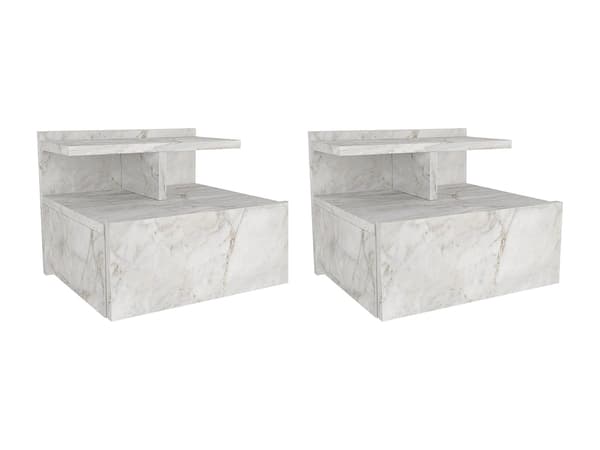 Vente-unique - Set med 2 nattduksbord för väggmontering - 1 låda - Vit marmoreffekt - AZELNO