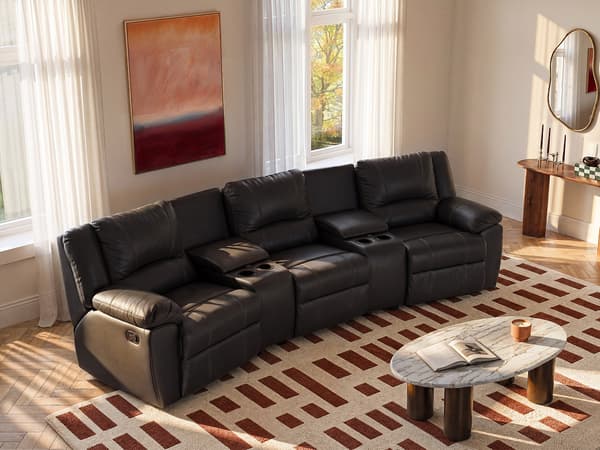 Vente-unique - 3-sits reclinersoffa i svart läder AROMA