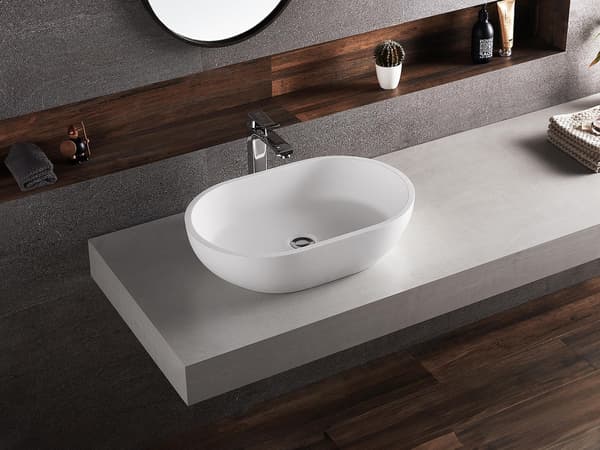 Vente-unique - Oval badrumstvättställ i solid surface - Vit - 58 cm - SENGLI