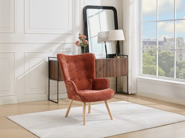 Vente-unique - Fåtölj i texturerat terracottafärgat tyg VATELY