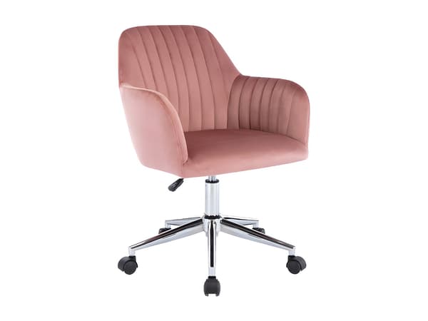 Vente-unique - Justerbar kontorsstol rosa sammet och silver ELEANA