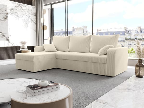 Vente-unique - Bäddsoffa med vändbart hörn i beige manchester ONABIA