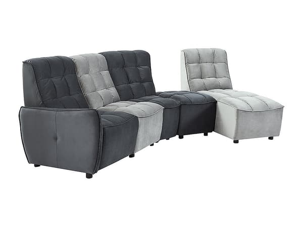 Vente-unique - Modulerbar elektrisk reclinerhörnsoffa i ljusgrå och mörkgrå sammet ALFORD