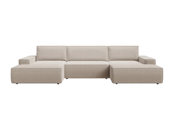 Vente-unique - Stor panoramahörnsoffa i beige texturerat tyg AMELIA