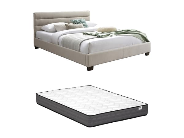 Vente-unique - Säng 140 x 190 cm - Tyg - Beige + Madrass - FAUSTIN
