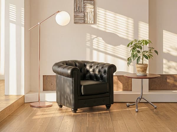 Vente-unique - Fåtölj i läderimitation CHESTERFIELD - Svart