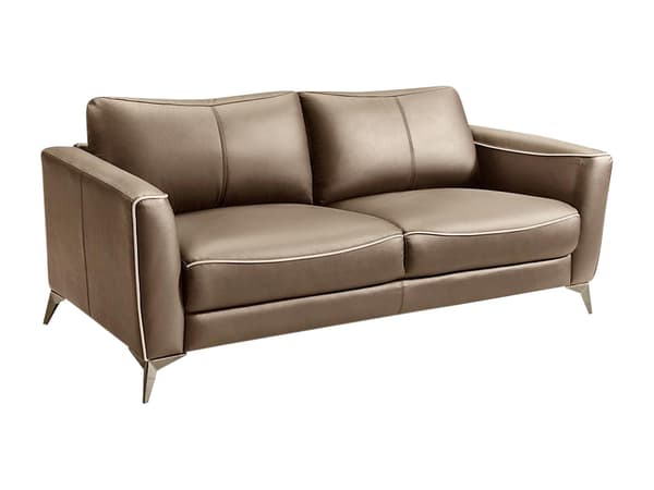 Vente-unique - BATUCO 3-sitssoffa i brunt läder med beige kantband