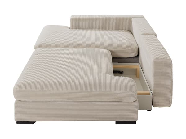 Vente-unique - Vänstervänd hörnsoffa, bäddsoffa, beige manchester SELIORA