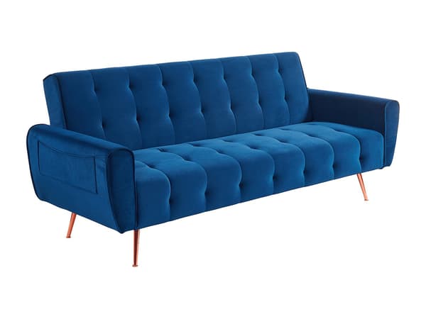 Vente-unique - 3-sitsbäddsoffa i kungsblå sammet med klick-klack-funktion POLANI