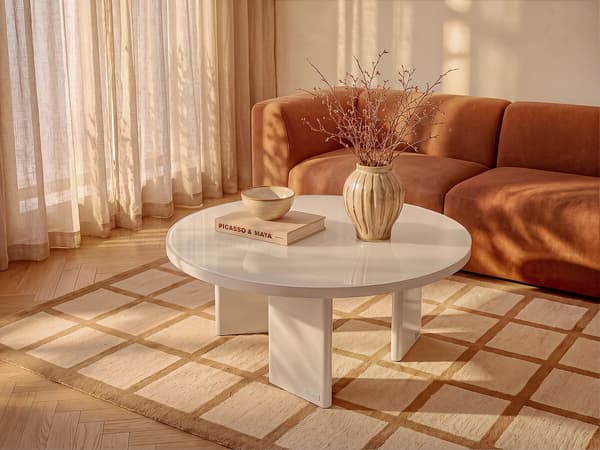 Vente-unique - Soffbord i MDF och härdat glas - Beige klarlackad - DORLENA