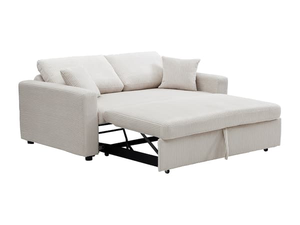 Vente-unique - 3-sits bäddsoffa i beige manchestersammet INIZOR