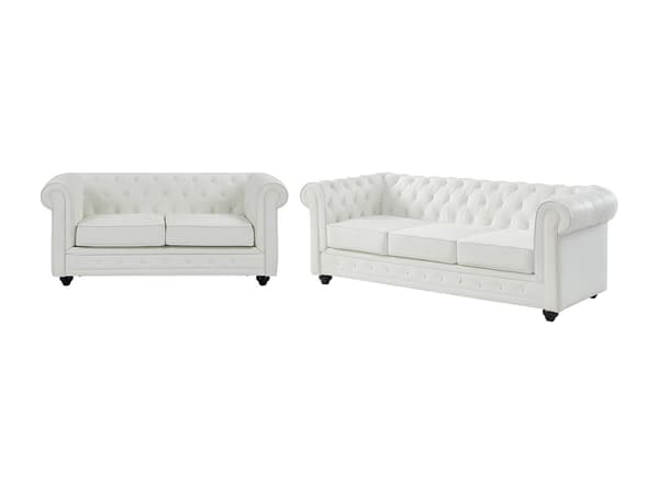 Vente-unique - 3-sits och 2-sits soffor i läderimitation CHESTERFIELD - Vit