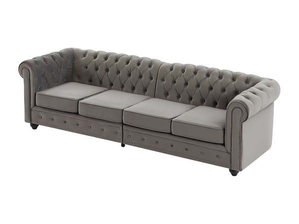 Vente-unique - Soffa 4 platser i mörkgrå sammet - Chesterfield