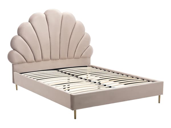 Vente-unique - Snäckformad säng 140 x 190 cm - Sammet - Beige + Madrass - LIVAYA