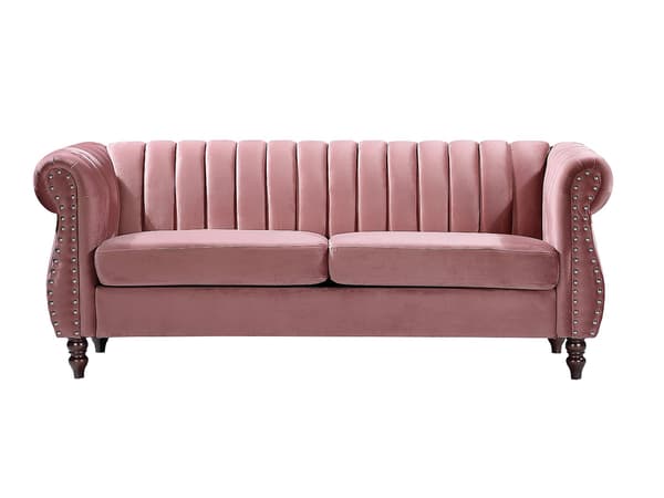 Vente-unique - 3-sits och 2-sits chesterfieldsoffor i sammet TRUMBO - Gammalrosa