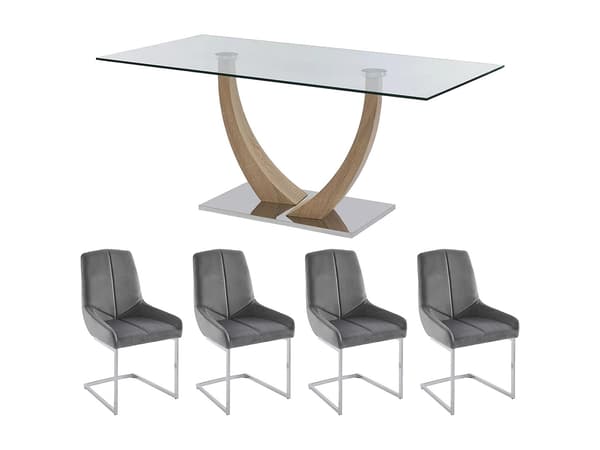 Vente-unique - MELODIE II bordsset + 4 BERLONA stolar - Transparent och grå