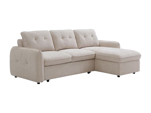 Vente-unique - Hörnsoffa med bäddfunktion och vändbar i beige texturerat tyg POBAVA