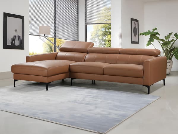 Vente-unique - Hörnsoffa med schäslong vänsterställd camel buffelläder FLORENCE