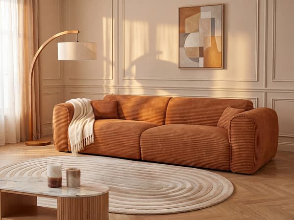 Vente-unique - 4-sitsig bäddsoffa express i terrakottafärgat manchester - 13 cm memoryfoammadrass POGNIA