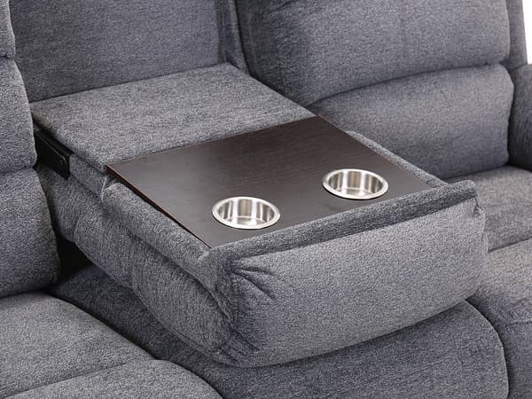Vente-unique - Elektrisk reclinersoffa 3-sits med bord i grått tyg NEVERS