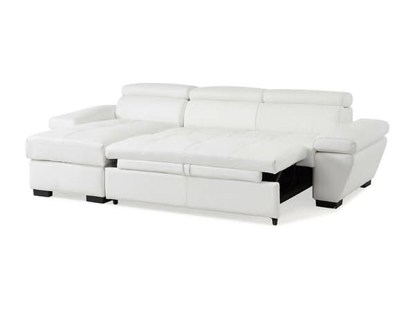 Vente-unique - Hörnbäddsoffa vänsterställd i vit läder JONOVA