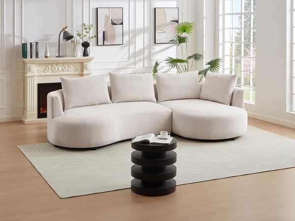 Vente-unique - Hörnsoffa Högervänd i texturerad beige sammet LOUSADO