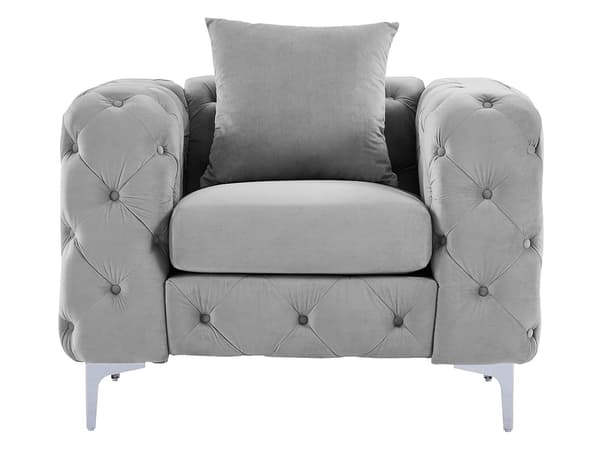 Vente-unique - EDWINA 3-sits soffa och fåtölj i ljusgrå sammet