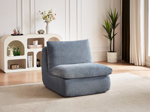 Vente-unique - LOLEVA fåtölj i blå texturerad textil