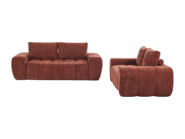 Vente-unique - Soffa 3-sits och 2-sits i texturerat tyg - Terrakotta BENAFO