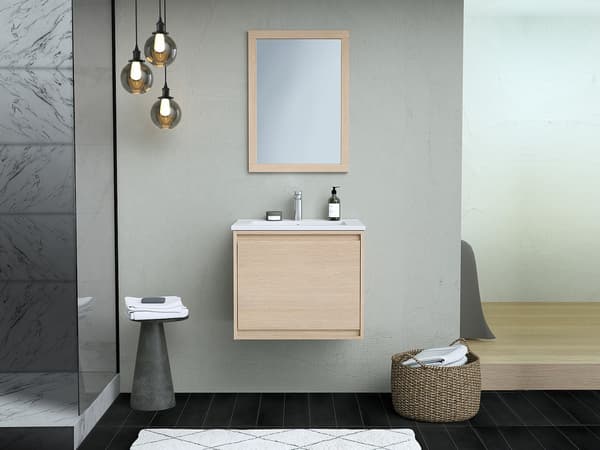 Vente-unique - Rektangulär spegel med ekfaner ram - L50 x H70 cm - TIMEA