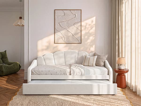 Vente-unique - Snäckformad utdragssäng 2 x 90 x 190 cm - Sammet - Vit - ELUSIA