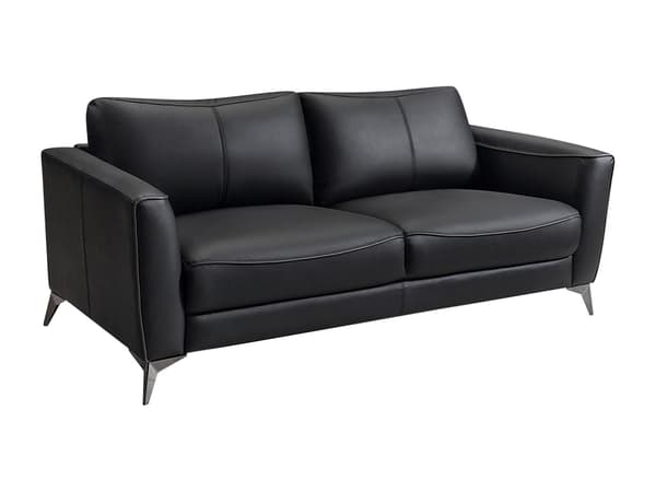 Vente-unique - 3-sits soffa i svart läder med grå passpoal BATUCO