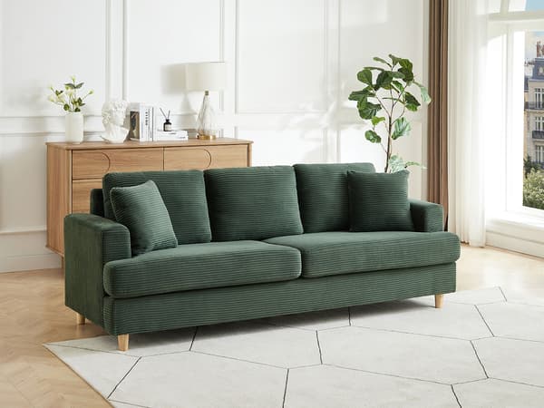 Vente-unique - 3-sits soffa i grönt manchestertyg YOCABA